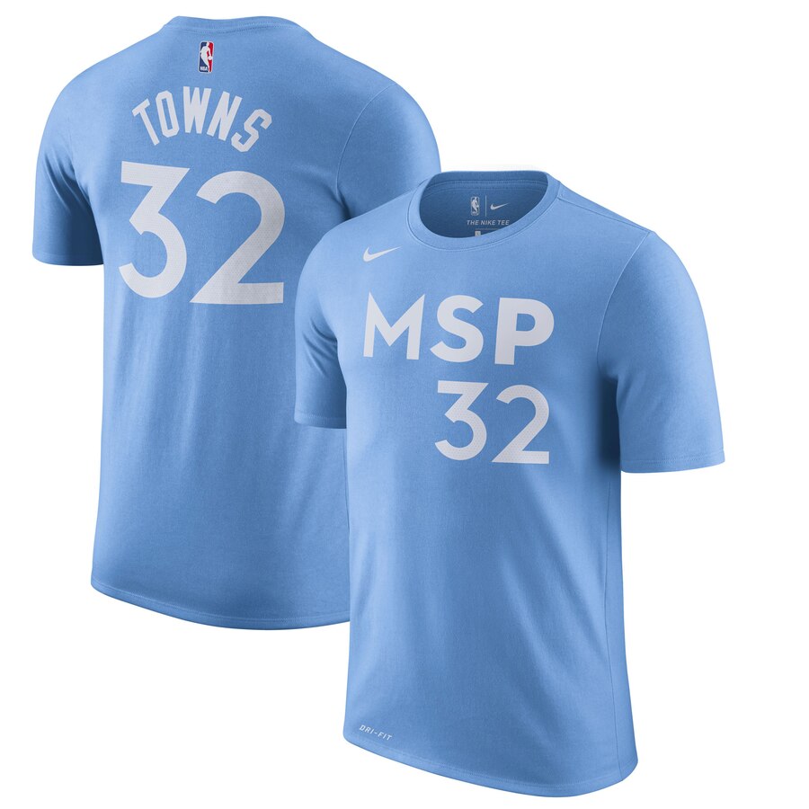 Men 2020 NBA Nike KarlAnthony Towns Minnesota Timberwolves Blue 201920 City Edition Name Number TShirt